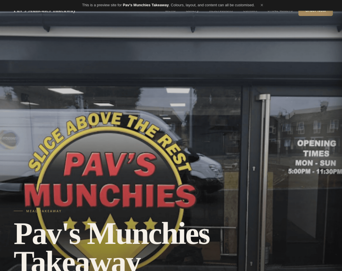 A restaurant website generated and launched through RestaurantMate
